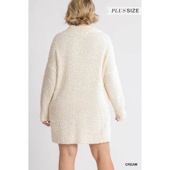 Women’s Cream High Cowl Neck Bouclé Long Sleeve Sweater Dress